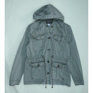 Kensie Jeans Jacket Button Zip Utility Military Green Hooded Women's Size Small